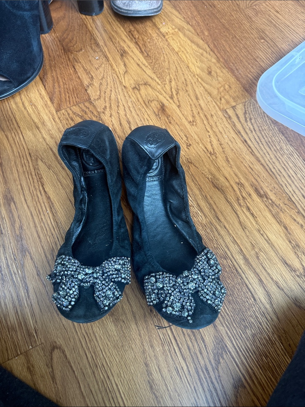 Tory Burch Black Embellished Bow Flats